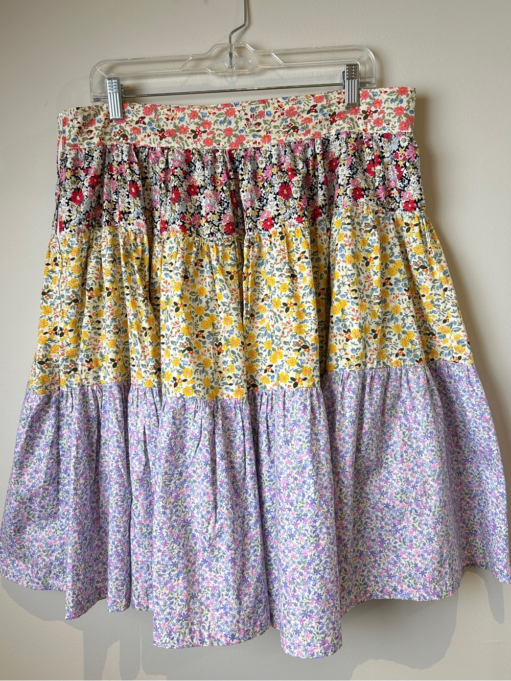 Floral Tiered Coastal Cowgirl Patchwork Prairie Skirt in Yellow, Purple, & Pink - Picture 2 of 7